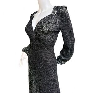 Vintage 1970s Silver Disco Dress | Sparkle Lurex Metallic | Size S